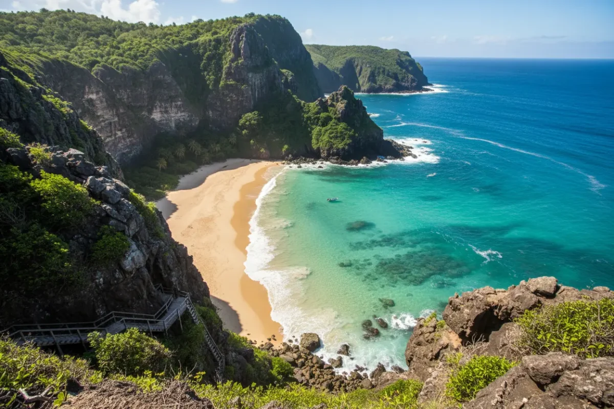 Vista paradisíaca da Praia do Sancho em Noronha.