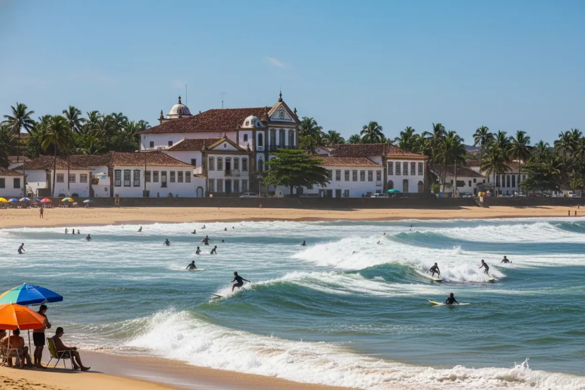 Florianópolis, praia, surfistas e arquitetura colonial.