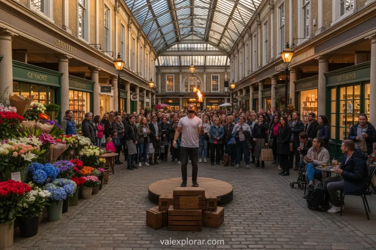 Covent Garden vibrante, compras e arte de rua