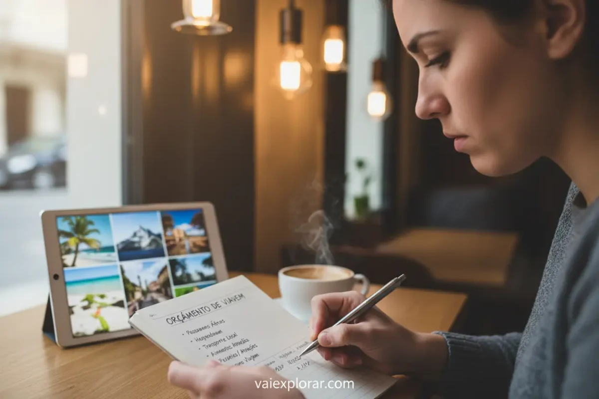 Passos para detalhar e organizar o orçamento de viagem.