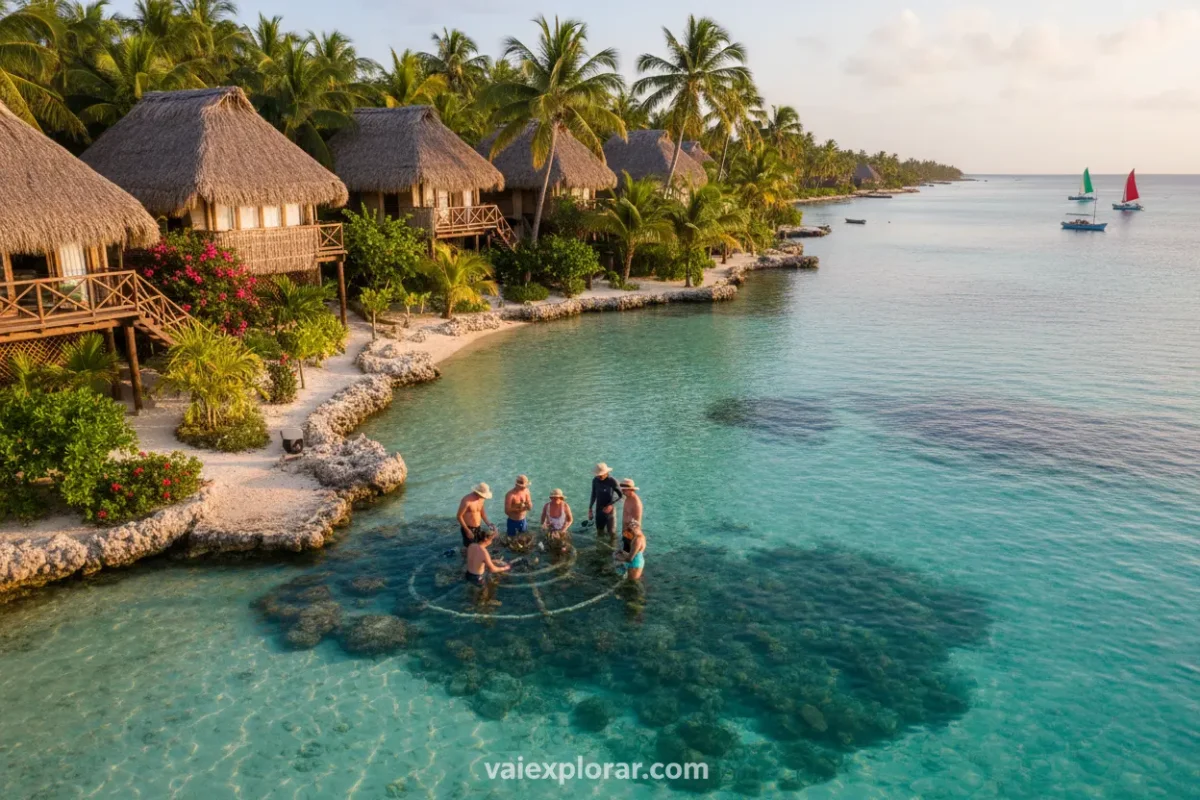 Resort eco-friendly caribenho protegendo corais marinhos.