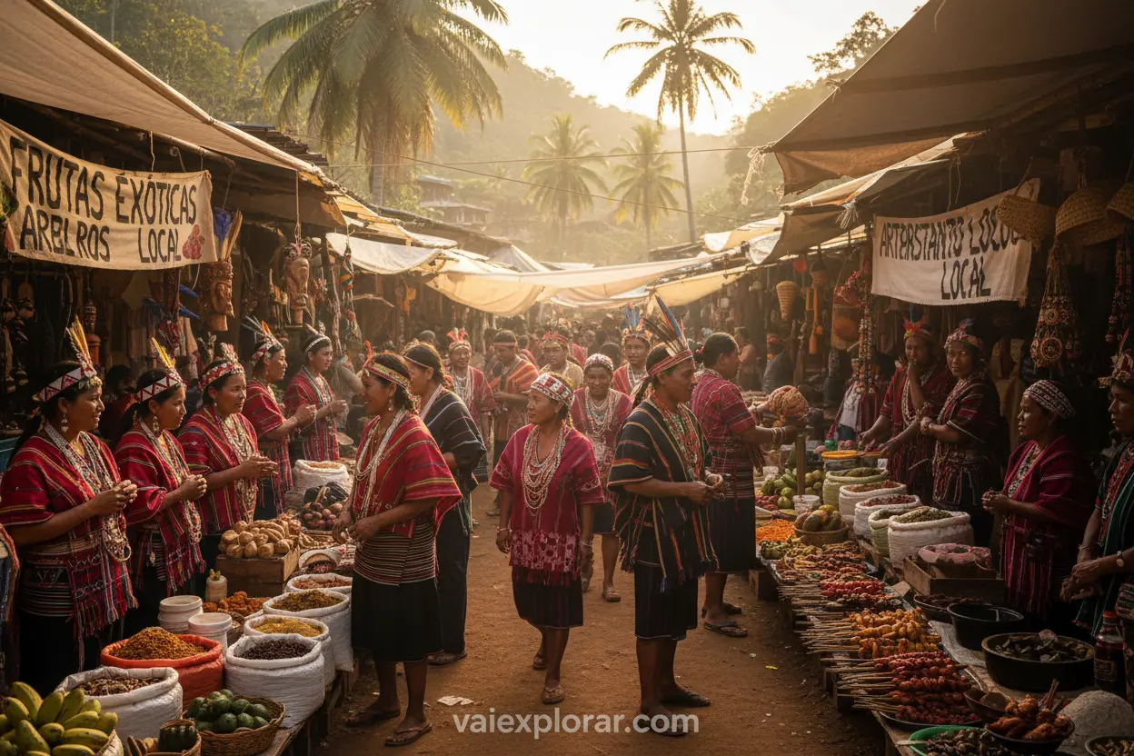 Cultura em Destinos Inexplorados Mercado cultural em vila remota