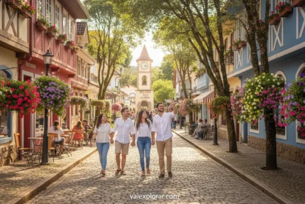 Rua florida em Gramado com arquitetura europeia