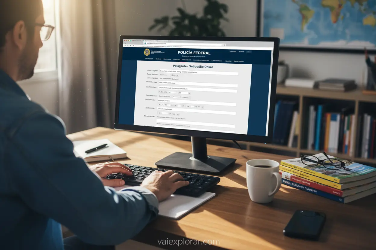 Preenchendo formulário de solicitação de passaporte.