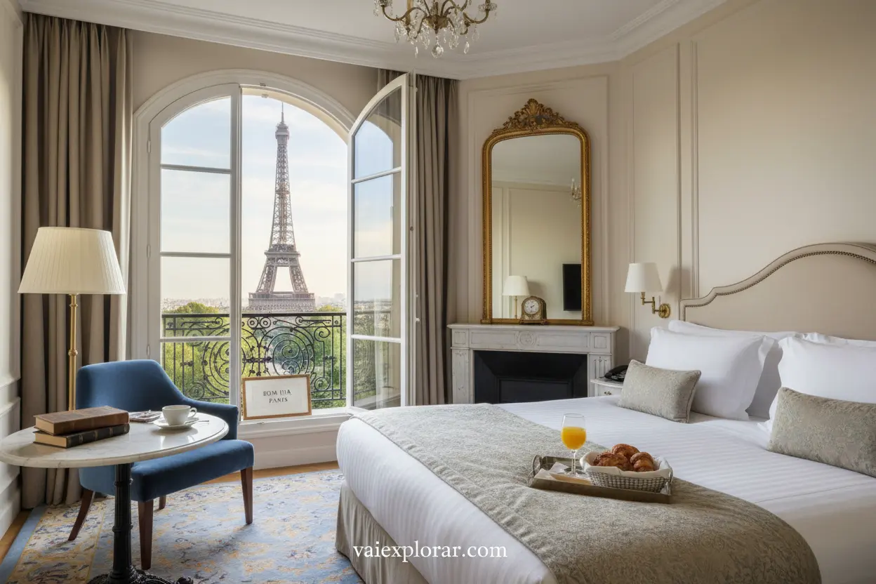 Onde ficar em Paris perto da Torre, quarto de hotel charmoso com vista.