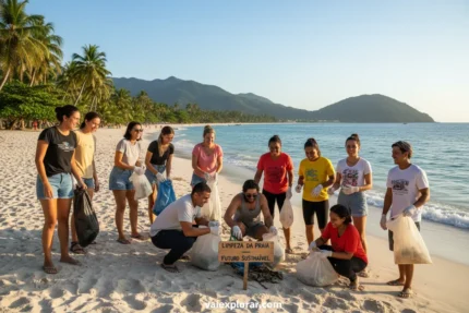 Grupo de viajantes praticando turismo sustentável em uma comunidade local.