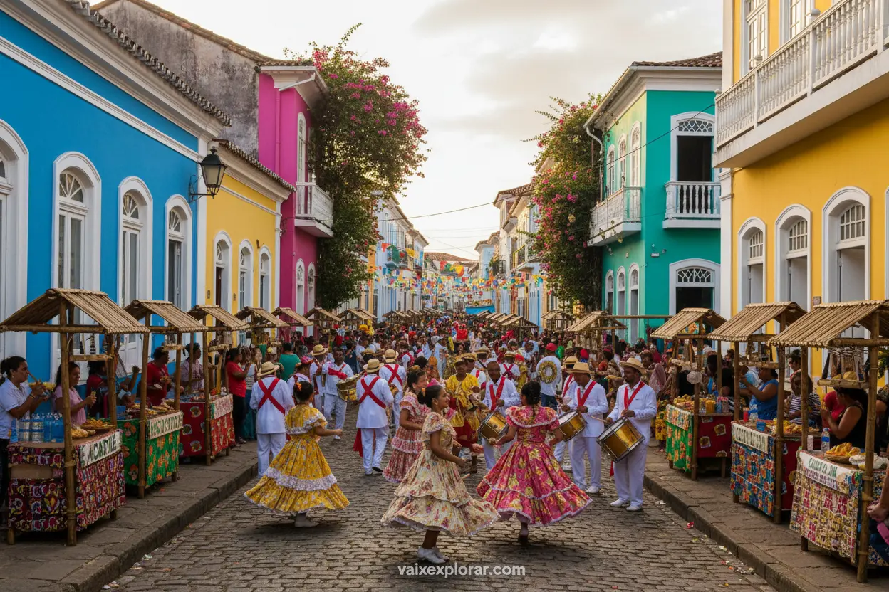 Cultura Vibrante do Nordeste Festival cultural em Olinda, Pernambuco, com casas coloridas