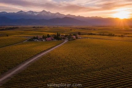 Vinhedo em Mendoza com montanhas ao fundo