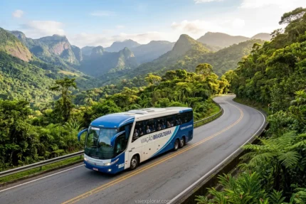 Ônibus viajando por paisagem brasileira