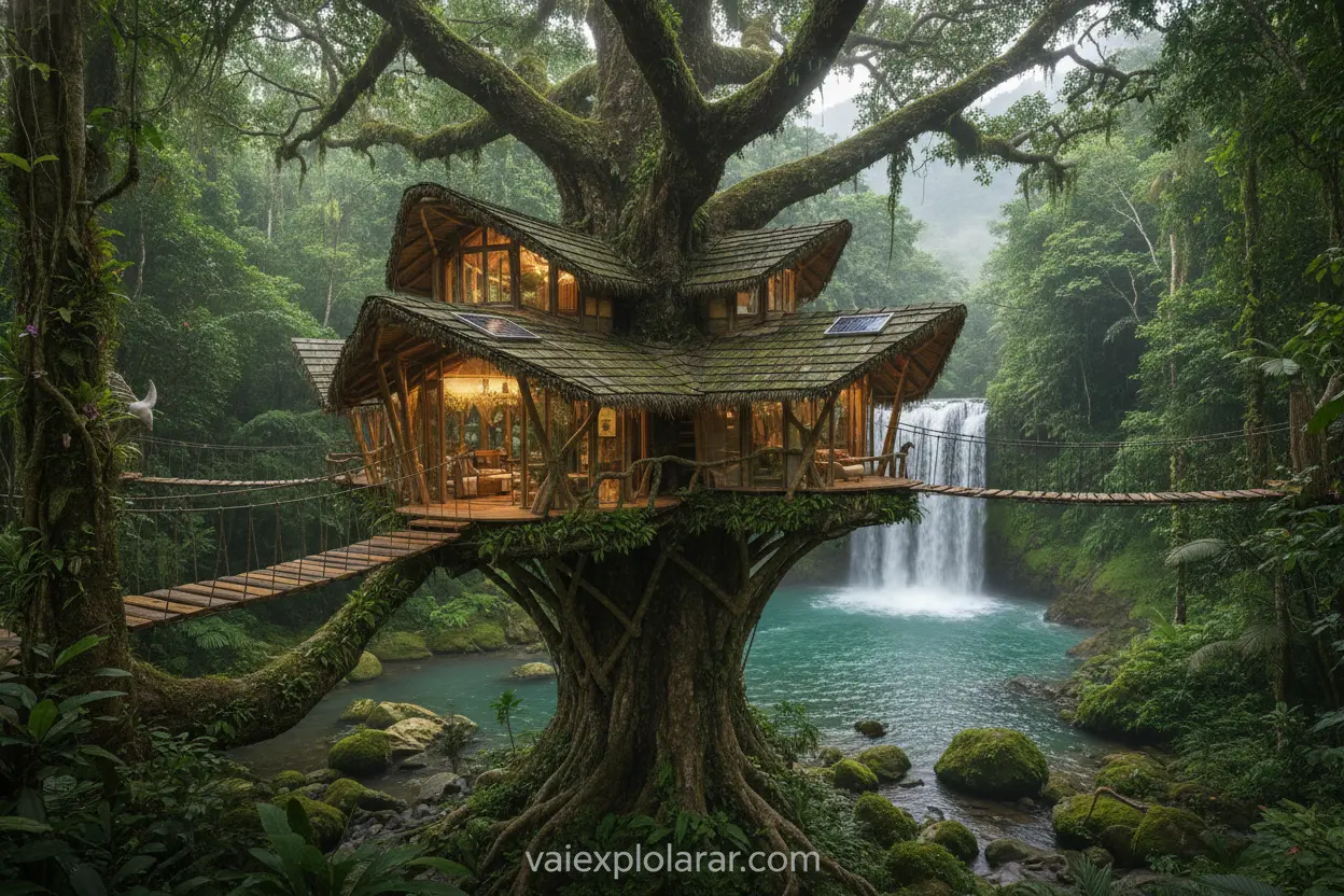 Turismo de isolamento cabanas em floresta tropical com cachoeira