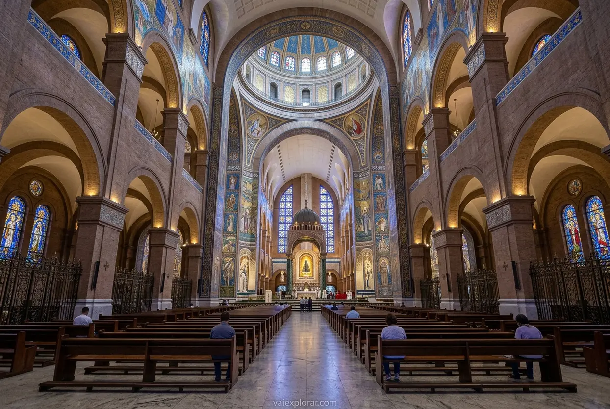 Interior da Basílica de Aparecida com vitrais