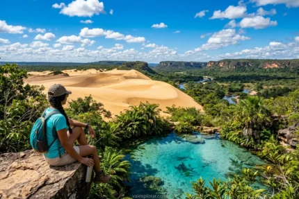 Paisagem do Jalapão com dunas e fervedouro, ideal para quem busca o que fazer no Jalapão.
