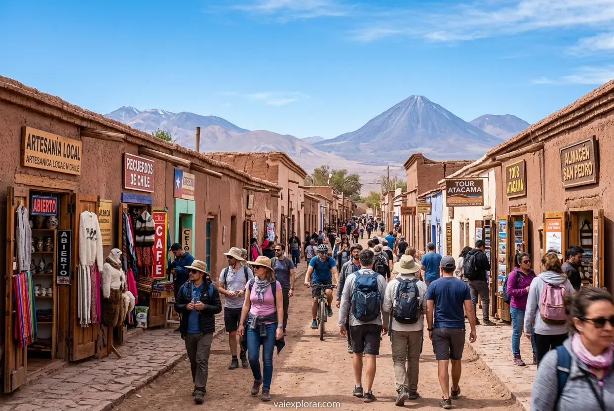 Ruas de San Pedro de Atacama com turistas.