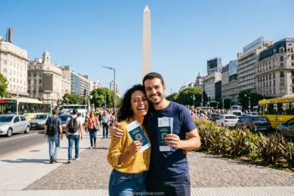 Casal com documentos para viajar para Argentina no Obelisco