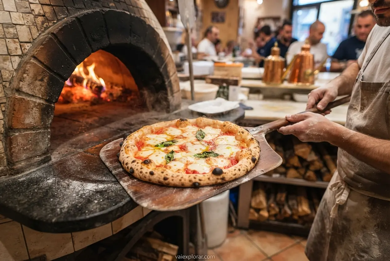 autentica pizza margherita napolitana pizza margherita tradicional saindo do forno de pedra em napoles