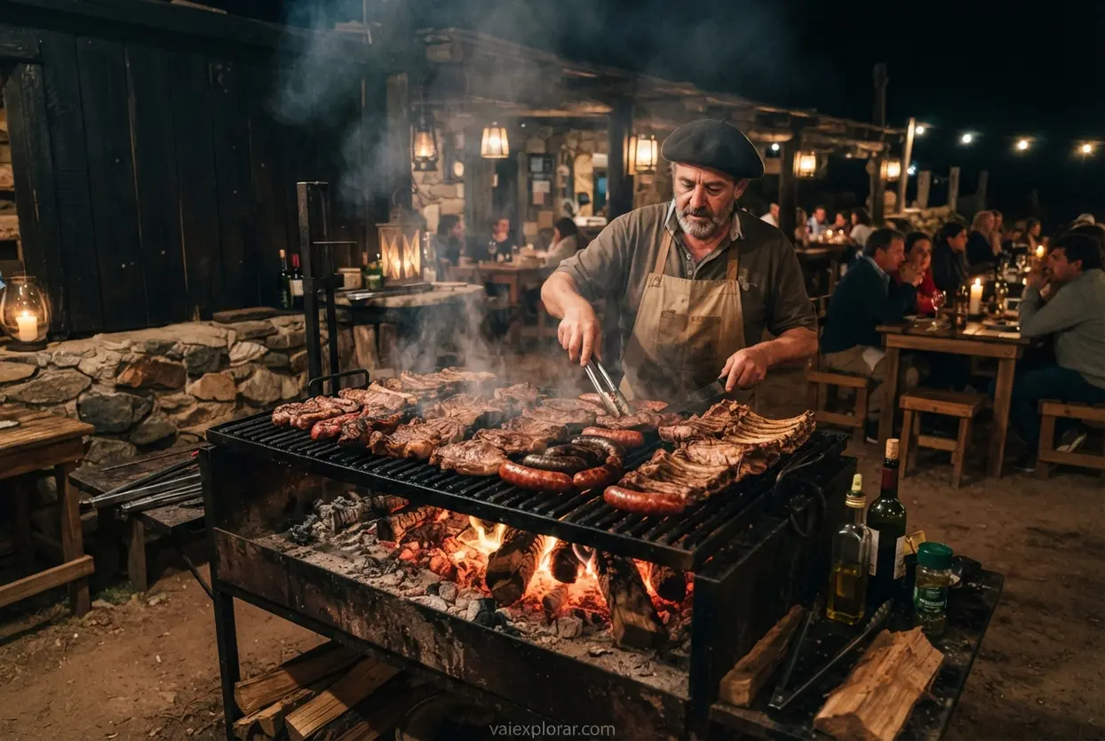 Churrasco uruguaio tradicional Parrillada tradicional em restaurante rústico no Uruguai