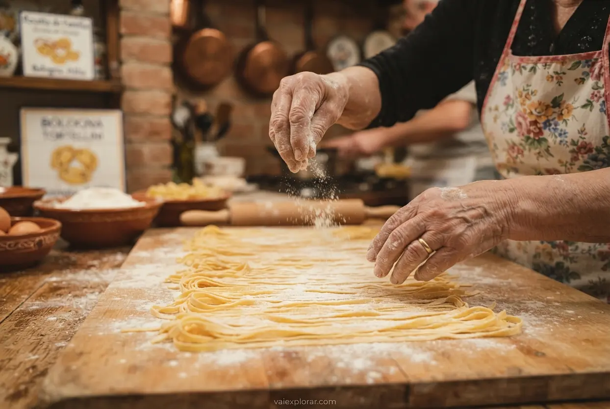 preparo de massa fresca artesanal mãos de idosa polvilhando farinha em massa fresca italiana