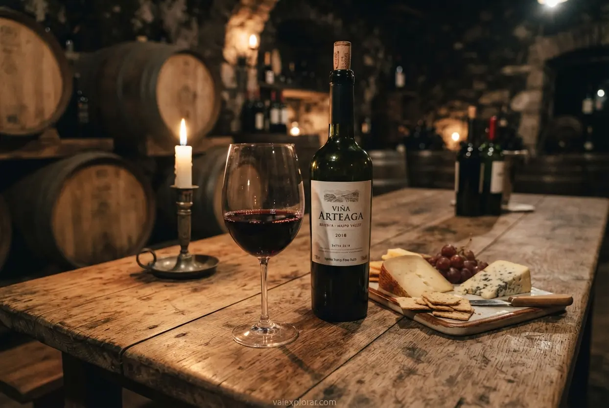 Degustação de vinho tinto em vinícola perto de Santiago.
